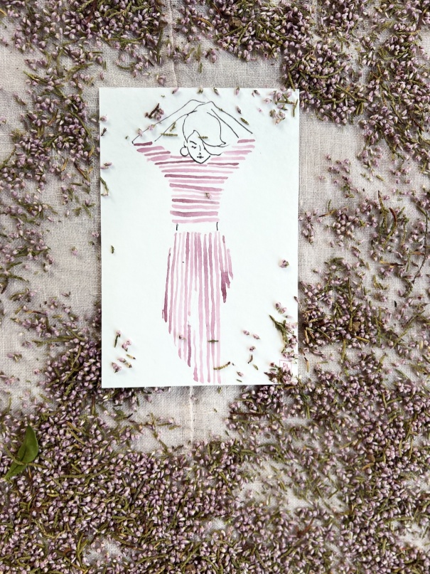 Magalie la rayure — aquarelle au vin rouge — Art DiVino, La Londe-les-Maures