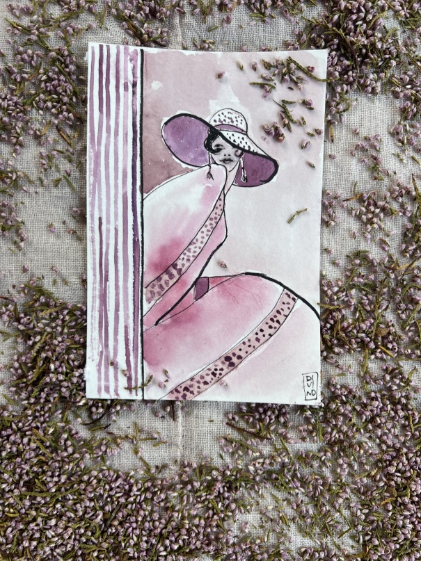 POO...POO..Pidoo 10x15 — aquarelle au vin rouge — Art DiVino, La Londe-les-Maures