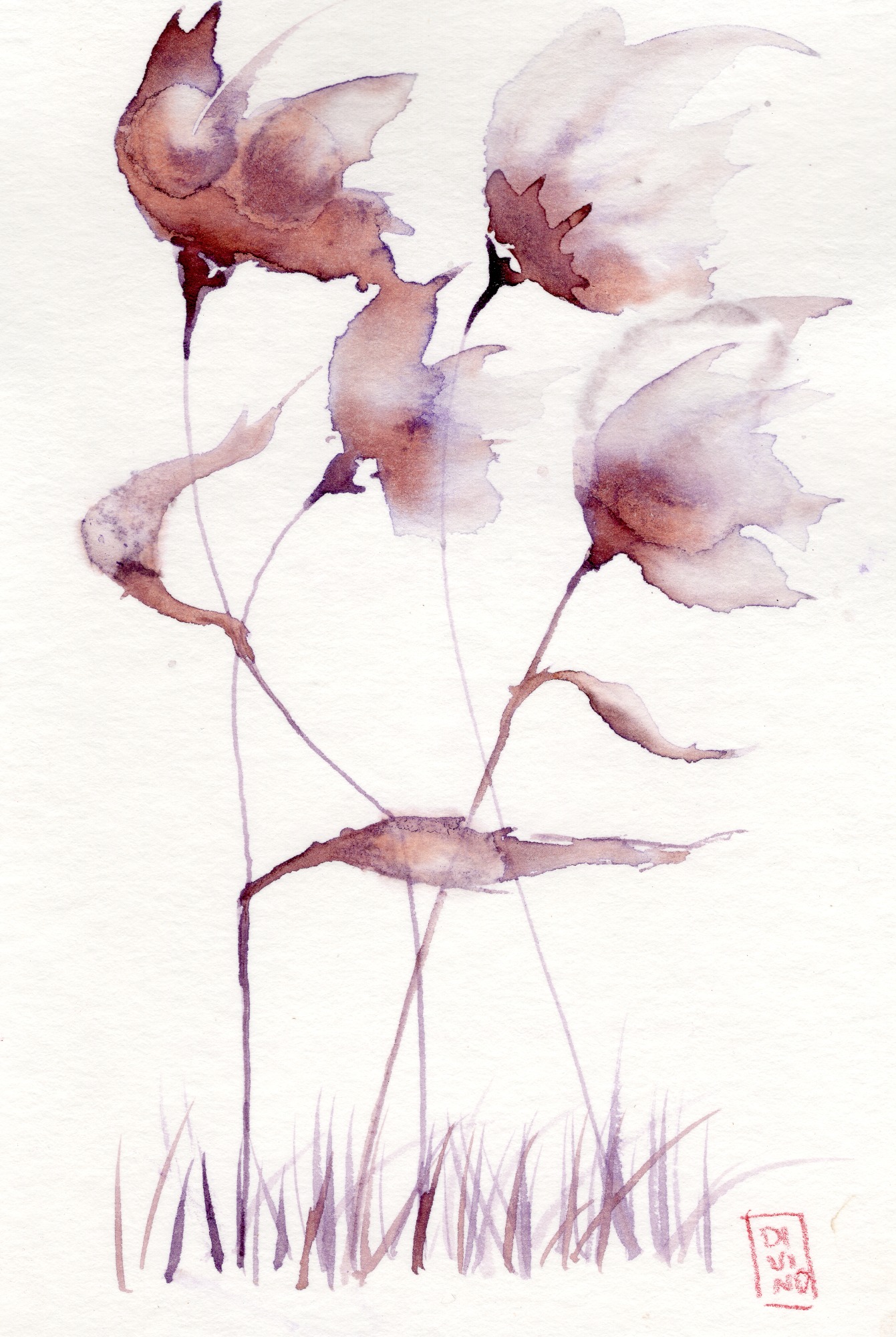 Fleurs dans le vin 10x15, aquarelles au vin — aquarelle au vin rouge — Art DiVino, La Londe-les-Maures