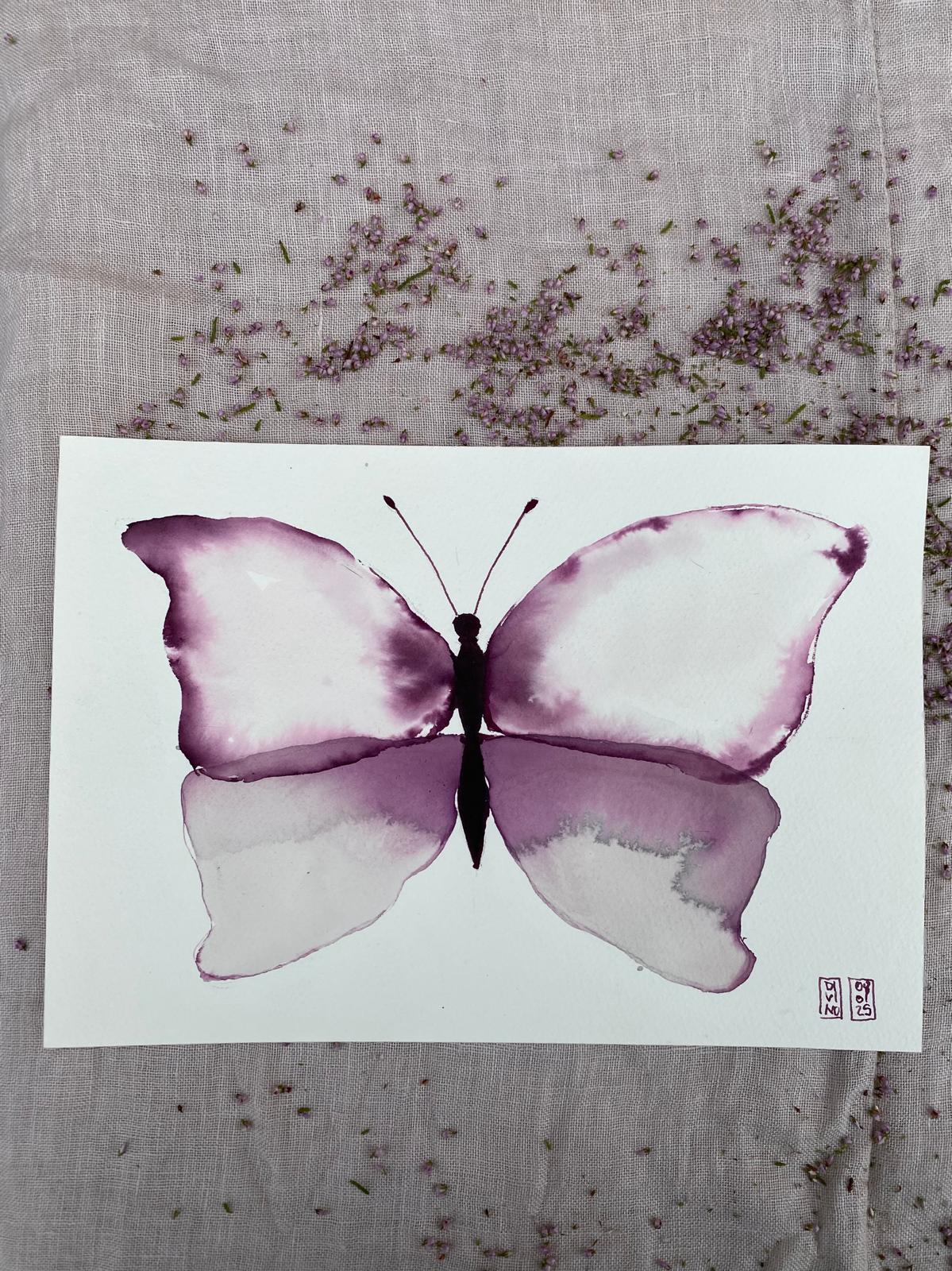 Papillon 26x18 cm - Aquarelle au vin — aquarelle au vin rouge — Art DiVino, La Londe-les-Maures