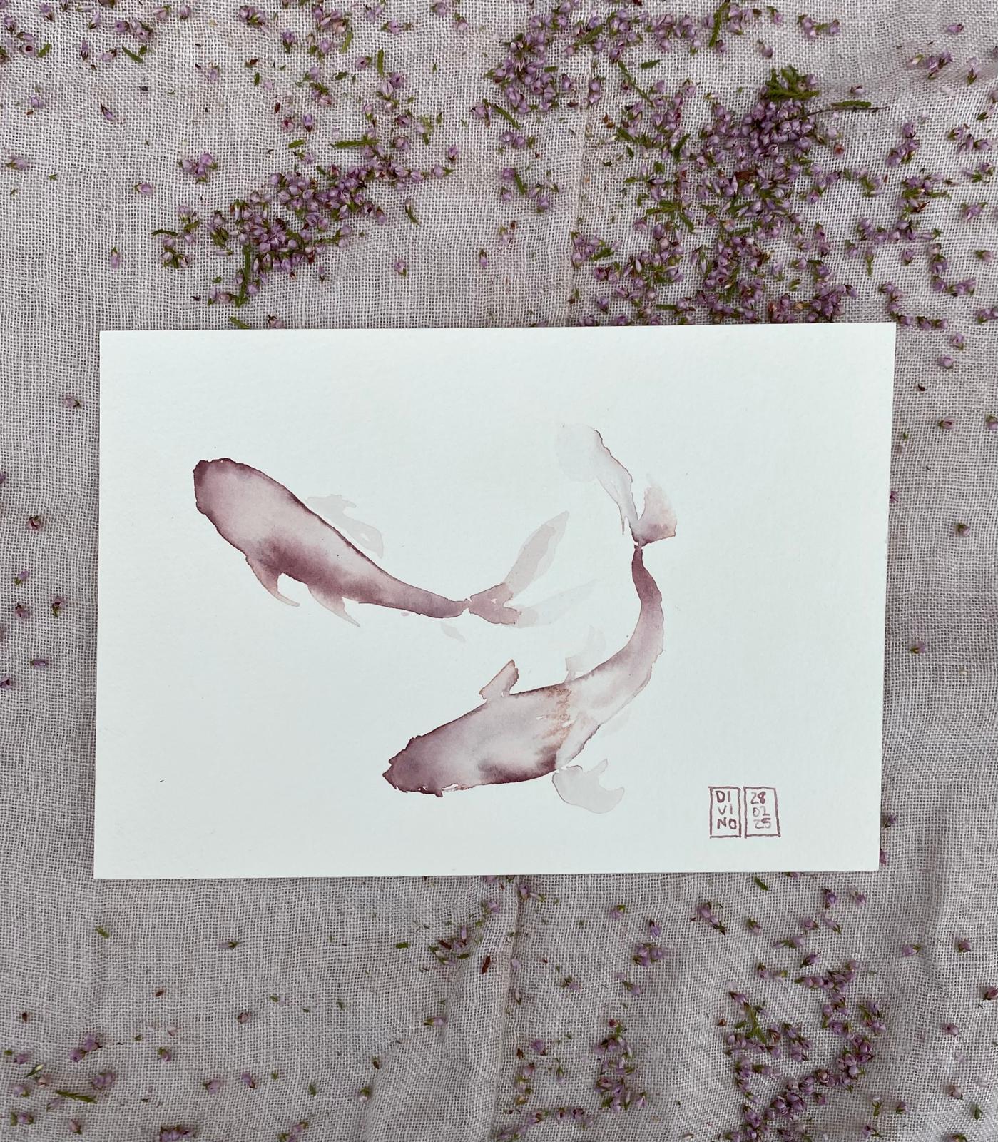 Poissons rouges -Aquarelle au vin (VENDU) — aquarelle au vin rouge — Art DiVino, La Londe-les-Maures