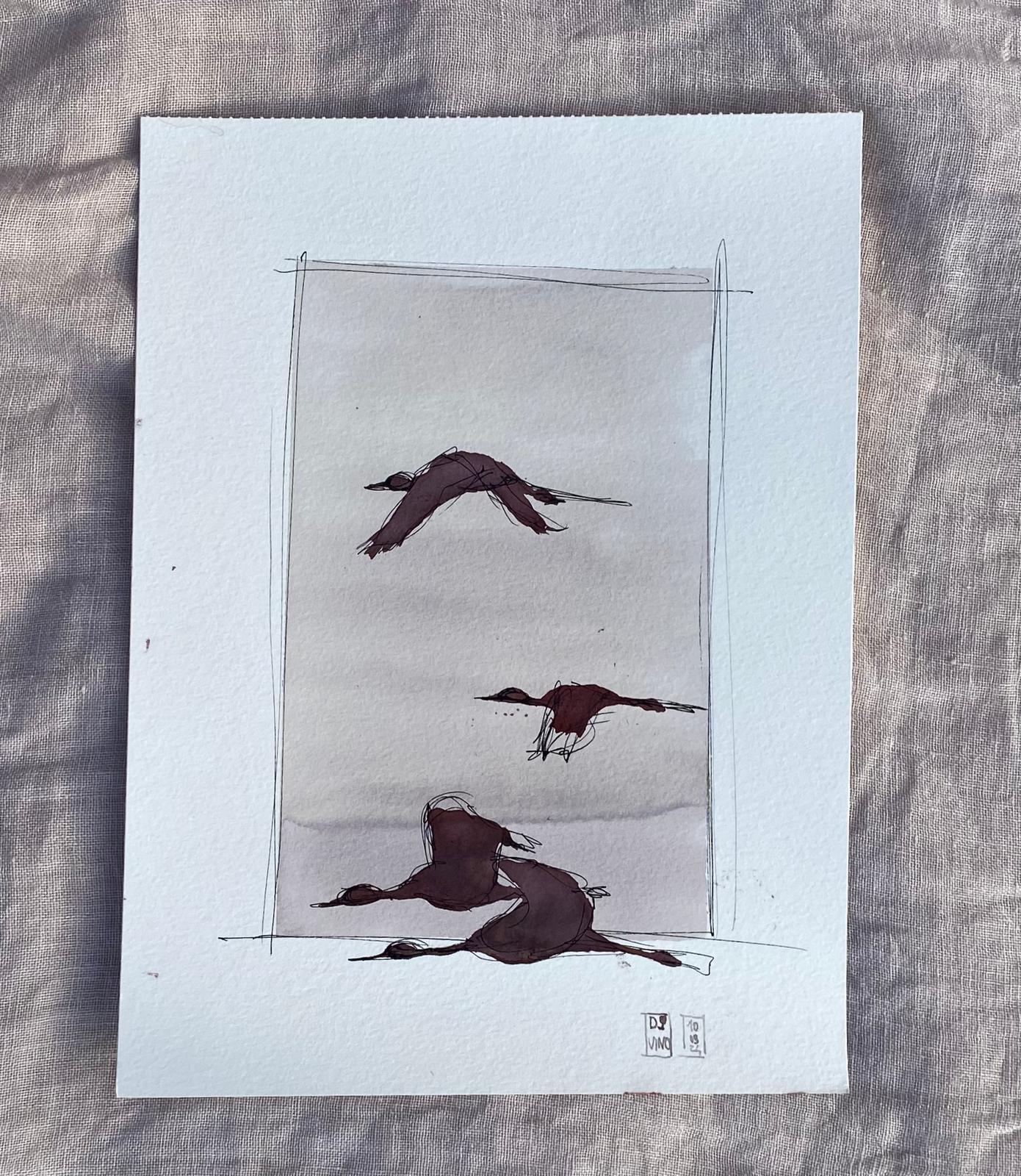 32 vendu — aquarelle au vin rouge — Art DiVino, La Londe-les-Maures