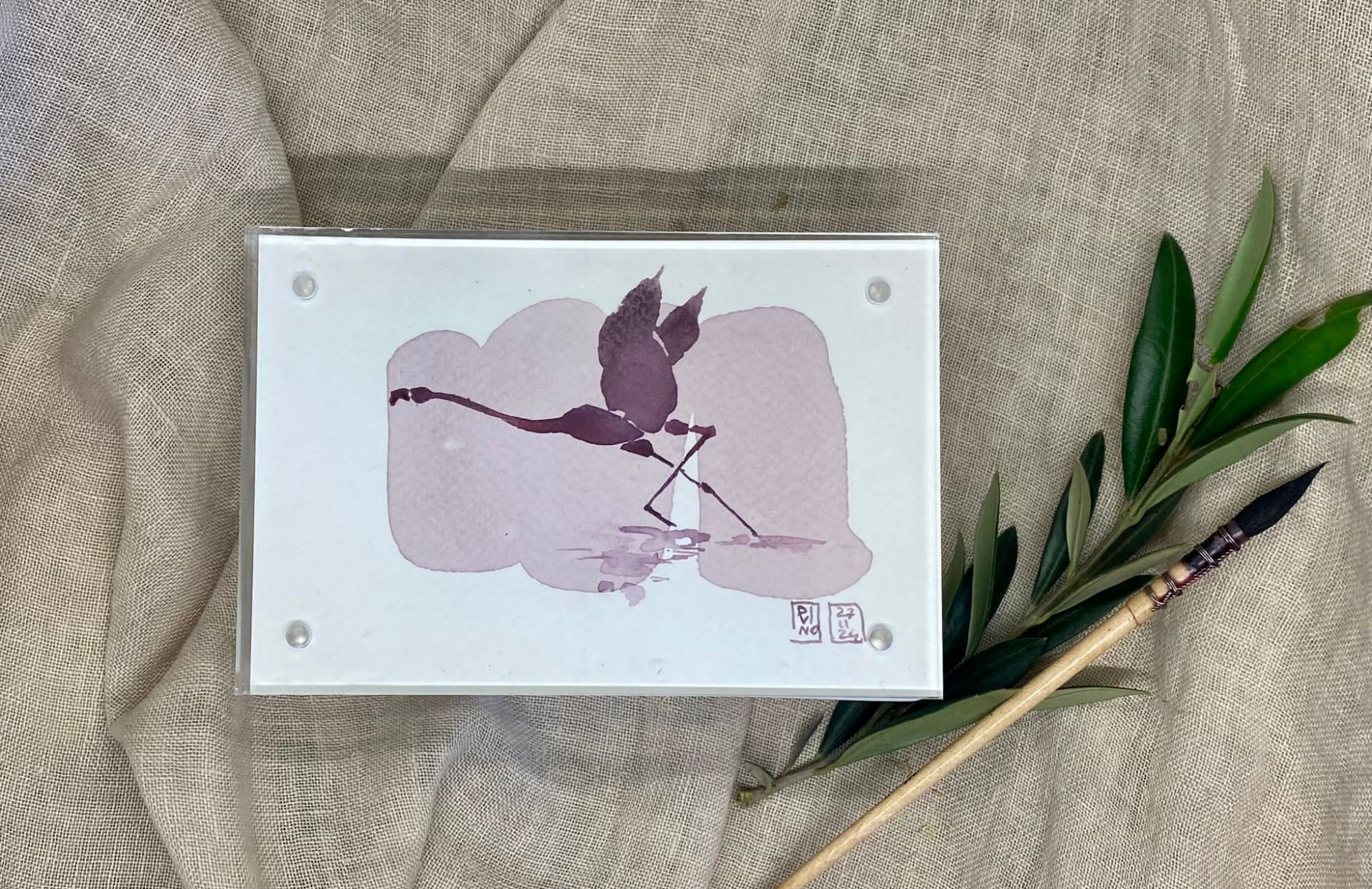 37 vendu — aquarelle au vin rouge — Art DiVino, La Londe-les-Maures