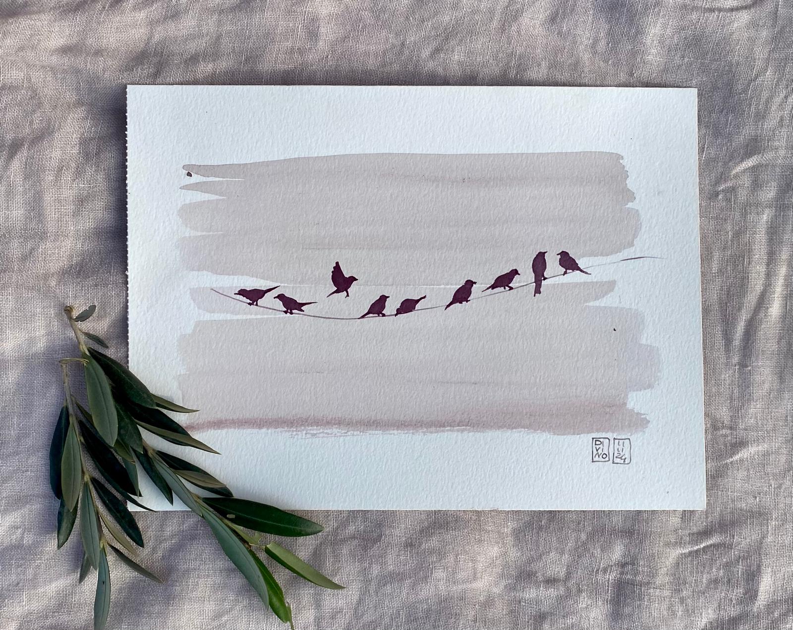 32 vendu — aquarelle au vin rouge — Art DiVino, La Londe-les-Maures