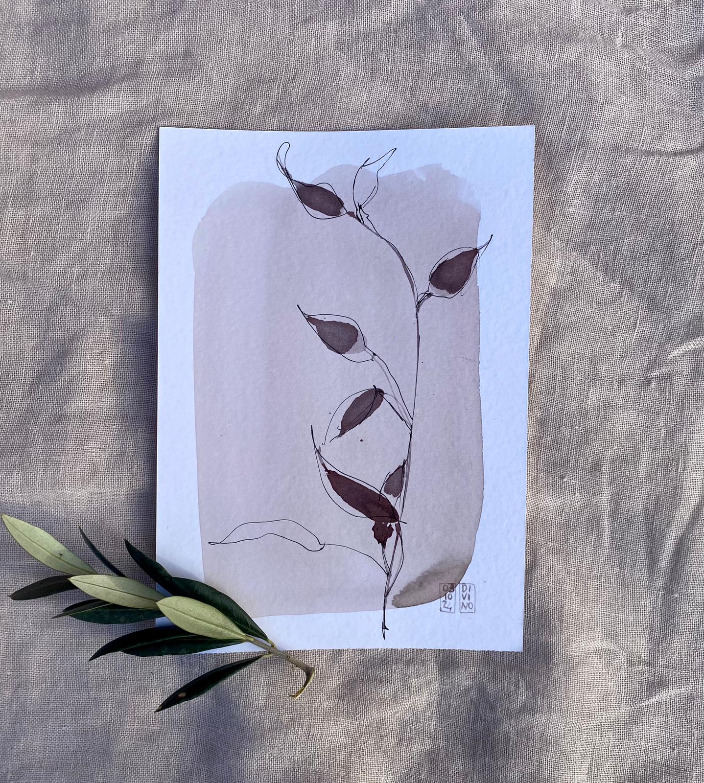 12 vendu — aquarelle au vin rouge — Art DiVino, La Londe-les-Maures