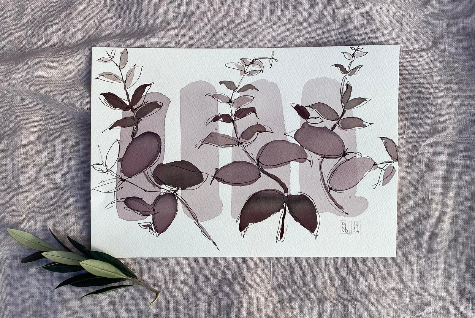 11 vendu — aquarelle au vin rouge — Art DiVino, La Londe-les-Maures