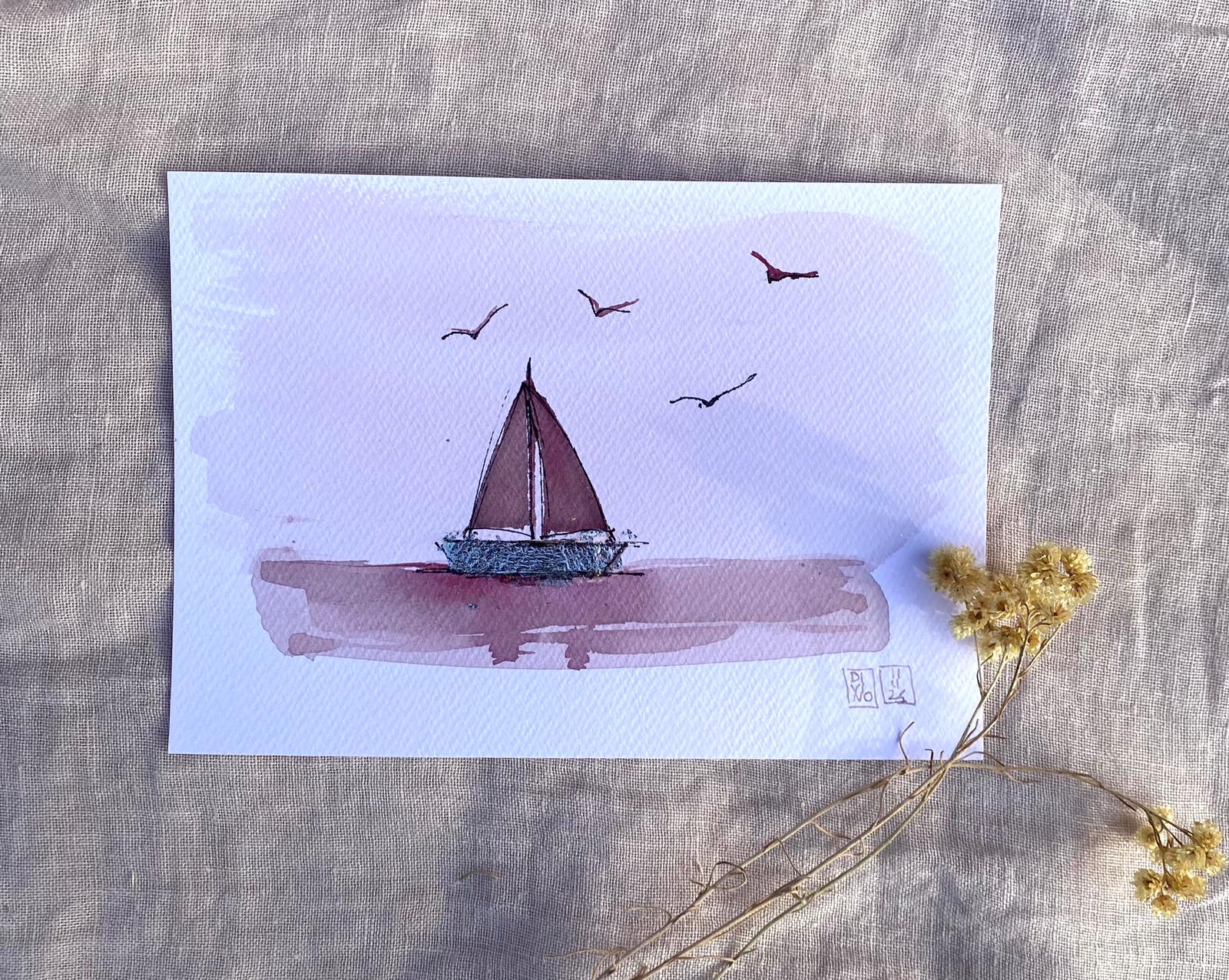 2 vendu — aquarelle au vin rouge — Art DiVino, La Londe-les-Maures